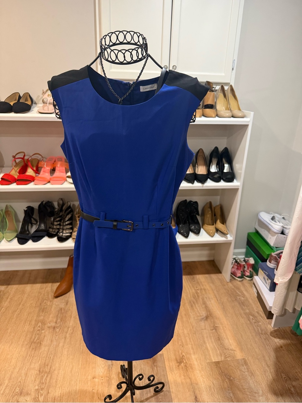 Calvin Klein Royal Blue Sleeveless Sheath Dress with Black Trim